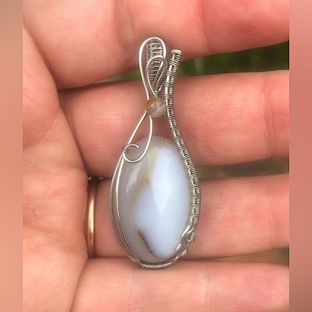 Wire Wrapped Agate w/Mookaite Pendant Necklace Handmade OOAK